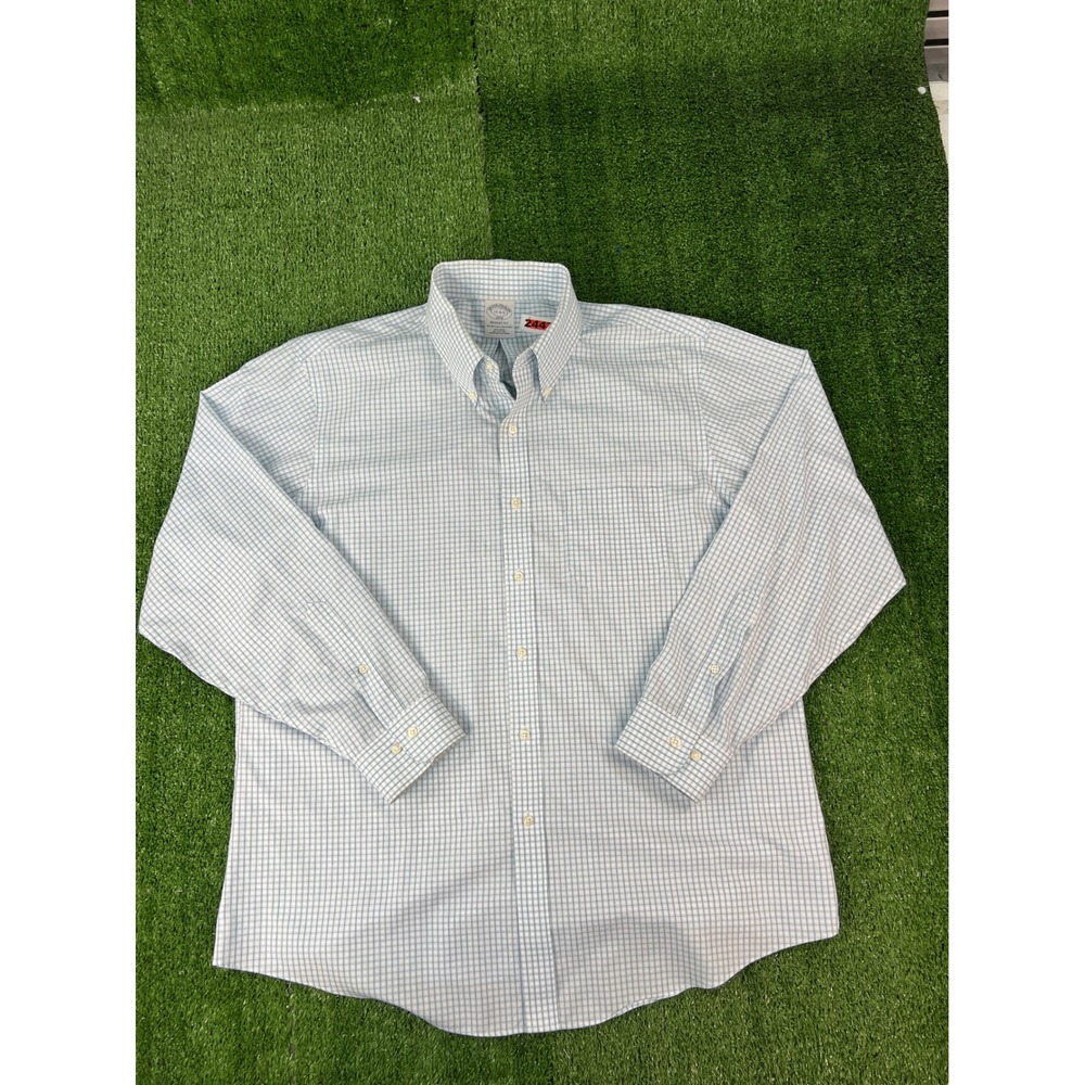Brooks Brothers 1818 Regent Fit Blue White Check Non-Iron Shirt 17 4/5 Mens
